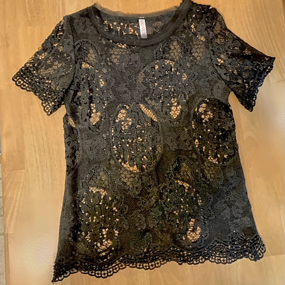 Black Crochet Lace Top - Medium